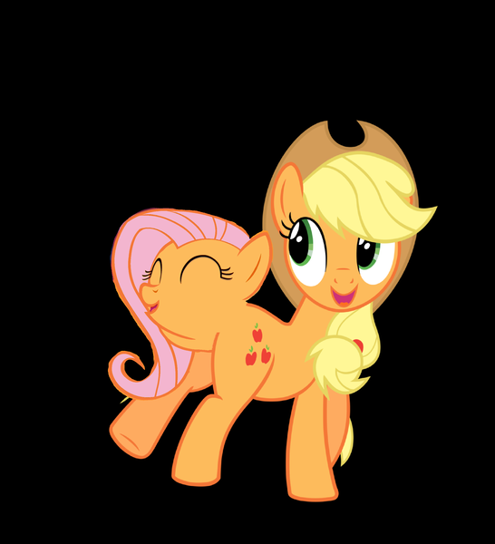 Size: 2257x2481 | Tagged: applejack, appleshy, artist needed, black background, derpibooru import, female, flutterrange, fluttershy, food, fusion, hilarious in hindsight, lesbian, not salmon, orange, orangified, safe, shipping, simple background, source needed, transformation, two heads, useless source url, wat, we have become one, what has magic done
