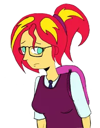 Size: 2949x3784 | Tagged: safe, artist:missmayaleanne, derpibooru import, sunset shimmer, equestria girls, friendship games, alternate costumes, alternate hairstyle, alternate universe, clothes, crystal prep academy uniform, glasses, school uniform, shy, simple background, solo, transparent background