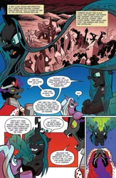 Size: 663x1019 | Tagged: source needed, useless source url, safe, artist:andypriceart, derpibooru import, idw, king sombra, queen chrysalis, radiant hope, changeling, changeling queen, pony, umbrum, unicorn, siege of the crystal empire, spoiler:comic, spoiler:comic36, comic, crystal empire, destruction, fangs, female, glowing horn, male, mare, mother and son, official comic, preview, stallion