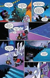 Size: 663x1019 | Tagged: safe, artist:andypriceart, derpibooru import, idw, king sombra, princess cadance, queen chrysalis, radiant hope, changeling, changeling queen, unicorn, siege of the crystal empire, spoiler:comic, spoiler:comic36, comic, crystal castle, female, male, mare, official comic, preview, stallion