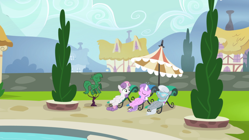 Size: 1280x720 | Tagged: derpibooru import, diamond tiara, safe, screencap, silver spoon, sweetie belle, swimming pool, twilight time