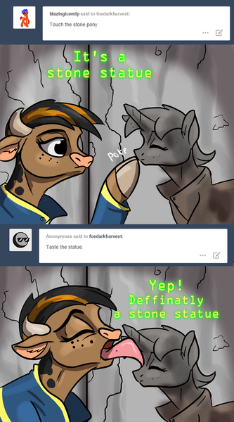 Size: 555x1000 | Tagged: artist:alorix, cloven hooves, cow, derpibooru import, fallout equestria, fallout equestria: dark harvest, female, hornjob, oc, oc:mary belle, safe, unofficial characters only