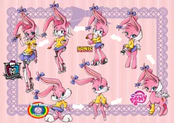 Size: 2092x1479 | Tagged: anthro, arm hooves, artist:skyshek, babs bunny, clothes, crossover, derpibooru import, monster high, plantigrade anthro, ponified, safe, skirt, sonicified, sonic the hedgehog (series), style emulation, tiny toon adventures, unguligrade anthro, upskirt