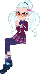 Size: 800x1468 | Tagged: dead source, safe, artist:gerardogreiff, color edit, derpibooru import, edit, sugarcoat, equestria girls, friendship games, bowtie, clothes, colored, crossed legs, crystal prep academy uniform, female, glasses, human coloration, looking at you, school uniform, simple background, solo, transparent background, vector
