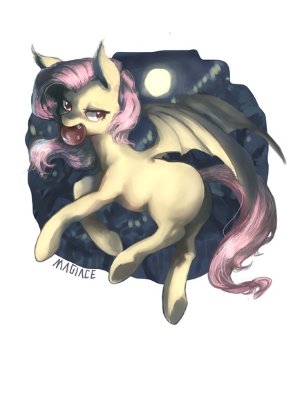 Size: 2480x3507 | Tagged: safe, artist:magiace, derpibooru import, fluttershy, bat pony, pony, flutterbat, solo