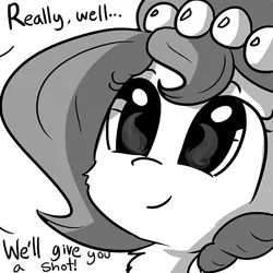 Size: 580x580 | Tagged: safe, artist:tjpones, derpibooru import, oc, oc:brownie bun, unofficial characters only, earth pony, pony, horse wife, cheek fluff, cropped, cute, dialogue, female, fire, grayscale, mare, monochrome, offscreen character, pyromania, simple background, single panel, solo, this will end in fire, this will end in tears and/or breakfast, white background, xk-class end-of-the-kitchen scenario, xk-class end-of-the-world scenario