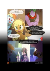 Size: 3541x5016 | Tagged: safe, artist:gashiboka, derpibooru import, applejack, pinkie pie, rainbow dash, spike, twilight sparkle, twilight sparkle (alicorn), alicorn, dragon, earth pony, pegasus, pony, comic:recall the time of no return, comic, older, older spike, patreon, patreon logo