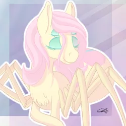 Size: 800x800 | Tagged: artist:couchcrusader, chest fluff, derpibooru import, eyes closed, fluttershy, monster pony, original species, redraw, safe, smiling, solo, species swap, spiderpony, spidershy