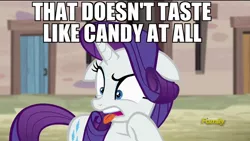 Size: 1280x720 | Tagged: candy vag, caption, derpibooru import, edit, edited screencap, image macro, meme, rarity, screencap, solo, suggestive