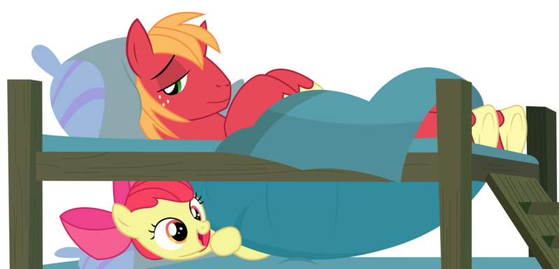 Size: 3697x1778 | Tagged: safe, artist:sketchmcreations, derpibooru import, apple bloom, big macintosh, earth pony, pony, hearthbreakers, bed, brother and sister, bunk bed, inkscape, male, open mouth, simple background, stallion, transparent background, vector