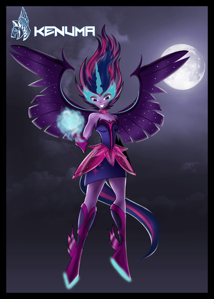 Size: 5906x8268 | Tagged: safe, artist:kenuma, derpibooru import, sci-twi, twilight sparkle, equestria girls, friendship games, absurd resolution, magic, midnight sparkle, moon, solo