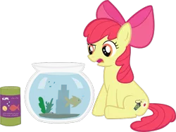 Size: 847x634 | Tagged: safe, artist:pacificgreen, derpibooru import, apple bloom, earth pony, fish, goldfish, pony, alternate cutie mark, female, filly, fish food, fishbowl, pet, simple background, solo, transparent background, vector