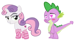 Size: 2314x1334 | Tagged: safe, artist:kevintoons915, artist:lunaticdawn, derpibooru import, spike, sweetie belle, dragon, pony, unicorn, crusaders of the lost mark, blushing, clothes, cutie mark, female, filly, heart eyes, male, shipping, socks, spikebelle, straight, striped socks, tailboner, the cmc's cutie marks, wingding eyes