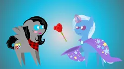 Size: 1800x1000 | Tagged: safe, artist:princesstempestgale, derpibooru import, trixie, oc, oc:nika, pony, unicorn, bandana, blushing, canon x oc, female, lesbian, mare, rose, shipping