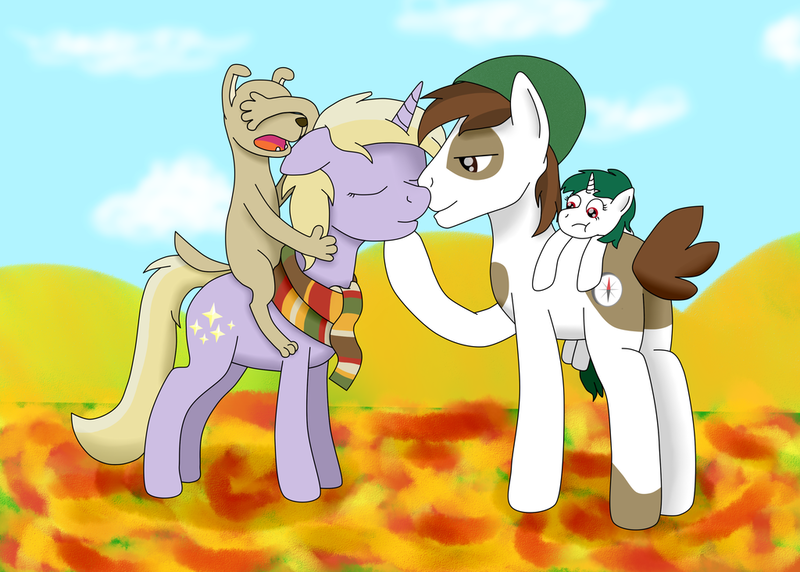 Size: 1024x732 | Tagged: adopted offspring, artist:allonsbro, autumn, clothes, derpibooru import, diamond dog, dinky hooves, dinkysqueak, female, g1, g1 to g4, generation leap, gusty, hat, impending kiss, male, next generation, oc, oc:bo, parent:dinky hooves, parent:pipsqueak, parents:dinkysqueak, pipsqueak, safe, scarf, shipping, straight