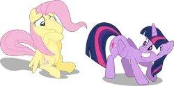 Size: 6067x3000 | Tagged: safe, artist:bluethunder66, derpibooru import, fluttershy, twilight sparkle, twilight sparkle (alicorn), alicorn, pony, the hooffields and mccolts, .svg available, absurd resolution, duo, female, look at my ass, mare, out of context, plot, simple background, transparent background, vector