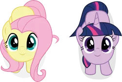 Size: 9841x6665 | Tagged: dead source, safe, artist:owlisun, derpibooru import, fluttershy, twilight sparkle, twilight sparkle (alicorn), alicorn, pony, the hooffields and mccolts, absurd resolution, cute, duo, female, from above, high angle, looking up, mare, shyabetes, simple background, transparent background, twiabetes, vector