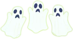 Size: 1267x686 | Tagged: artist:walkcow, bedsheet ghost, clothes, costume, derpibooru import, ghost, ghost costume, halloween, halloween costume, holiday, safe, scare master, simple background, transparent background, trio, vector