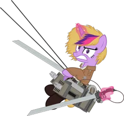 Size: 4027x3780 | Tagged: armin, artist:zacatron94, attack on titan, clothes, costume, derpibooru import, glowing horn, halloween, holiday, magic, nightmare night, nightmare night costume, safe, simple background, solo, telekinesis, transparent background, twilight sparkle