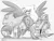 Size: 1280x985 | Tagged: safe, artist:ribnose, derpibooru import, gilda, gryphon, destruction, evil grin, female, giant griffon, giantess, grayscale, grin, image, macro, monochrome, png, ponyville, signature, smiling, solo