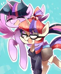 Size: 1001x1201 | Tagged: safe, artist:sion-ara, derpibooru import, moondancer, twilight sparkle, twilight sparkle (alicorn), alicorn, pony, unicorn, cute, female, glasses, lesbian, mare, shipping, twidancer