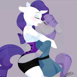 Size: 1200x1200 | Tagged: anthro, arm hooves, artist:kikiluv, derpibooru import, eyes closed, female, height difference, kissing, lesbian, maud pie, rarimaud, rarity, sloppy kissing, suggestive