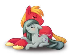 Size: 1600x1257 | Tagged: safe, artist:whisperseas, derpibooru import, big macintosh, marble pie, earth pony, pony, male, marblemac, shipping, stallion, straight, watermark