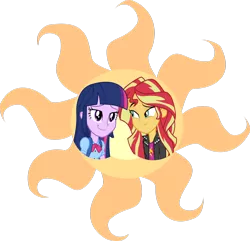 Size: 1600x1541 | Tagged: safe, artist:ayanokorohama, artist:fluidty, derpibooru import, sunset shimmer, twilight sparkle, twilight sparkle (alicorn), equestria girls, female, lesbian, shipping, sunsetsparkle