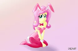 Size: 1169x769 | Tagged: suggestive, artist:dieart77, derpibooru import, fluttershy, equestria girls, art trade, bowtie, breasts, bunny ears, bunny suit, bunnyshy, cleavage, clothes, embarrassed, female, fishnets, high heels, leotard, needs more jpeg, pantyhose, sexy, signature, solo, solo female