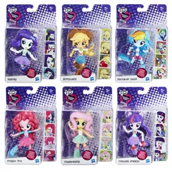 Size: 500x500 | Tagged: safe, derpibooru import, official, applejack, fluttershy, pinkie pie, rainbow dash, rarity, twilight sparkle, equestria girls, chibi, clothes, cute, doll, equestria girls minis, irl, mane six, packaging, photo, skirt, smiling, tanktop, toy, wink