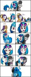Size: 842x2079 | Tagged: safe, artist:royalrainbow51, derpibooru import, applejack, octavia melody, rarity, vinyl scratch, earth pony, pony, unicorn, blushing, butt, cute, eyes closed, female, heart, image, intertwined tails, jpeg, lesbian, mare, plot, rarijack, scratchtavia, shipping, simple background, tail, tail wag, white background