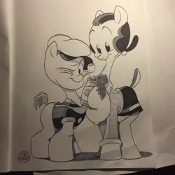 Size: 540x540 | Tagged: artist:jay fosgitt, derpibooru import, olive oyl, ponified, popeye, safe, spinach, traditional art