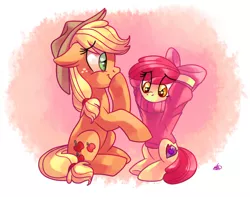 Size: 2000x1578 | Tagged: safe, artist:lightof-dawn, derpibooru import, apple bloom, applejack, earth pony, pony, crusaders of the lost mark, adorabloom, applebetes, bow, clothes, cute, cutie mark, female, filly, freckles, hair bow, hat, jackabetes, mare, shirt, sisters, smiling, style emulation, sweater, the cmc's cutie marks, whitediamonds-ish