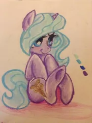 Size: 1024x1371 | Tagged: dead source, safe, artist:sonicwolf02, derpibooru import, idw, radiant hope, pony, unicorn, cute, female, hopabetes, mare, sitting, solo, traditional art