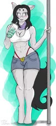 Size: 1391x3098 | Tagged: abs, anthro, anthro oc, artist:tatemil, clothes, derpibooru import, female, jeans, oc, oc:scarlett, pants, solo, solo female, spanish, suggestive, unofficial characters only