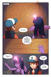Size: 1001x1500 | Tagged: anthro, artist:shadowfenrirart, cleavage, clothes, comic, comic:the to-do-list, crossover, crossover shipping, derpibooru import, dialogue, diplight, dipper pines, female, gravity falls, human, magic, plantigrade anthro, portal, romantic, safe, tanktop, twilight sparkle, twilight sparkle (alicorn)