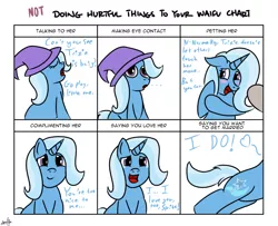 Size: 992x806 | Tagged: safe, artist:spritepony, derpibooru import, trixie, pony, unicorn, blushing, clothes, cute, diatrixes, doing loving things, female, happy, hat, heart, heartwarming, mare, meme, solo, third person, trixie's hat, tsunderixie