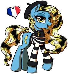 Size: 2000x2188 | Tagged: artist:gray--day, beatnik, beret, clothes, derpibooru import, france, heart, oc, oc:madame banane, safe, solo, striped shirt, unofficial characters only