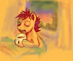 Size: 531x443 | Tagged: blurry, coffee, coffee mug, derpibooru import, food, morning, morning ponies, safe, sleepy, solo