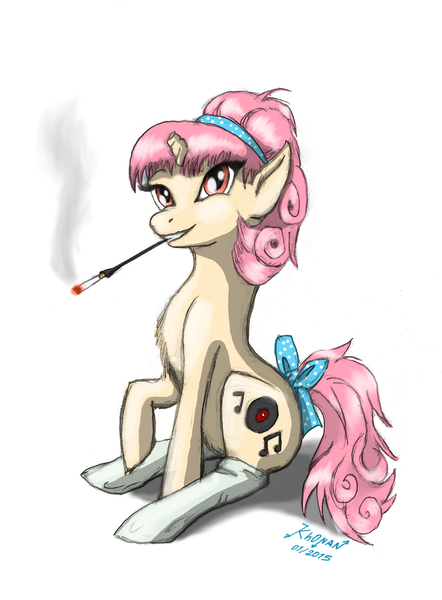 Size: 1392x1890 | Tagged: safe, artist:kh0nan, derpibooru import, oc, oc:sock hop, unofficial characters only, pony, unicorn, broken horn, cigarette, cigarette holder, clothes, simple background, smoking, socks, solo, traditional art