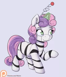 Size: 1050x1225 | Tagged: safe, artist:alasou, deleted from derpibooru, derpibooru import, sweetie belle, pony, robot, robot pony, unicorn, antennae, cute, diasweetes, female, filly, foal, glowing horn, hooves, horn, magic, patreon, patreon logo, raised hoof, signature, simple background, smiling, solo, sweetie bot