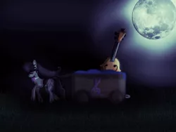 Size: 960x720 | Tagged: artist:marylinnblack, cart, cello, coffin, derpibooru import, moon, musical instrument, night, octavia melody, sad, safe, solo