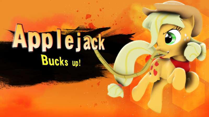 Size: 1920x1080 | Tagged: 3d, applejack, artist:sourcerabbit, bandana, cowboy hat, crossover, derpibooru import, freckles, hat, mouth hold, nintendo, parody, safe, solo, source filmmaker, stetson, super smash bros., super smash bros. 4, wallpaper