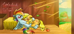 Size: 2835x1303 | Tagged: safe, artist:death-is-death, derpibooru import, applejack, rainbow dash, appledash, female, lesbian, shipping, sleeping