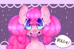 Size: 3000x2000 | Tagged: safe, artist:bunxl, derpibooru import, pinkie pie, earth pony, pony, cute, diapinkes, ear fluff, female, food, happy, heart eyes, looking at you, mare, open mouth, pocky, pocky game, smiling, solo, wingding eyes
