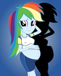 Size: 2400x3000 | Tagged: suggestive, artist:mintydrop2013, derpibooru import, rainbow dash, equestria girls, belly, belly button, big belly, breasts, busty rainbow dash, clothes, erect nipples, female, looking at you, nipple outline, nipples, preggo dash, pregnant, solo, sporty style