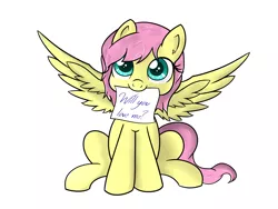 Size: 1600x1200 | Tagged: alternate hairstyle, artist:fluttershy-wins, cute, derpibooru import, fluttershy, heart, love me, mouth hold, safe, short hair, short mane, shyabetes, sitting, solo