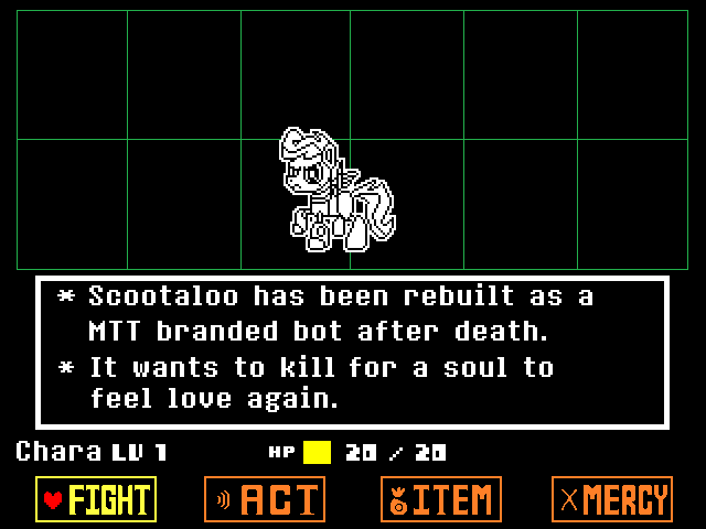 Size: 640x480 | Tagged: angry, artist:fillerartist, chara, crossover, derpibooru import, edit, engrish, hate, implied murder, overtale, pixel art, revival, robot, scootabot, scootaloo, semi-grimdark, style emulation, text, undertale, video game