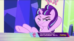 Size: 1920x1080 | Tagged: crossed legs, dead source, derpibooru import, discovery family, discovery family logo, evil grin, friendship throne, like a boss, pure unfiltered evil, raised eyebrow, s5 starlight, safe, screencap, smug, smuglight glimmer, starlight glimmer, the cutie re-mark, welcome home twilight