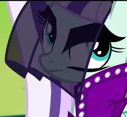 Size: 736x678 | Tagged: safe, derpibooru import, screencap, coloratura, earth pony, pony, the mane attraction, clothes, countess coloratura, cropped, female, frown, mare, solo
